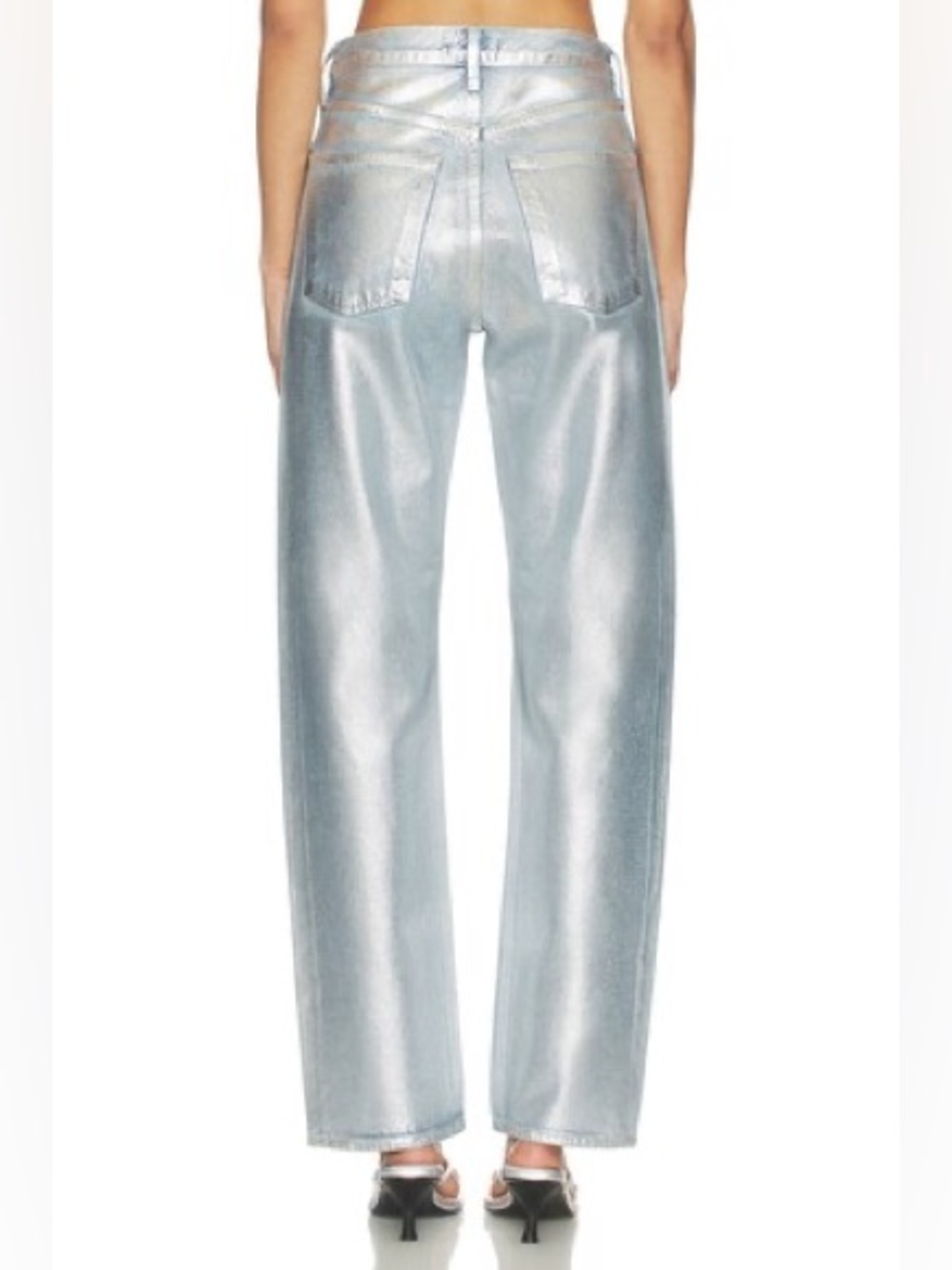 AGOLDE Women’s Silver Jeans 90s Mid Rise Loose Fit Tinfoil Denim Size 29 - Picture 5 of 11